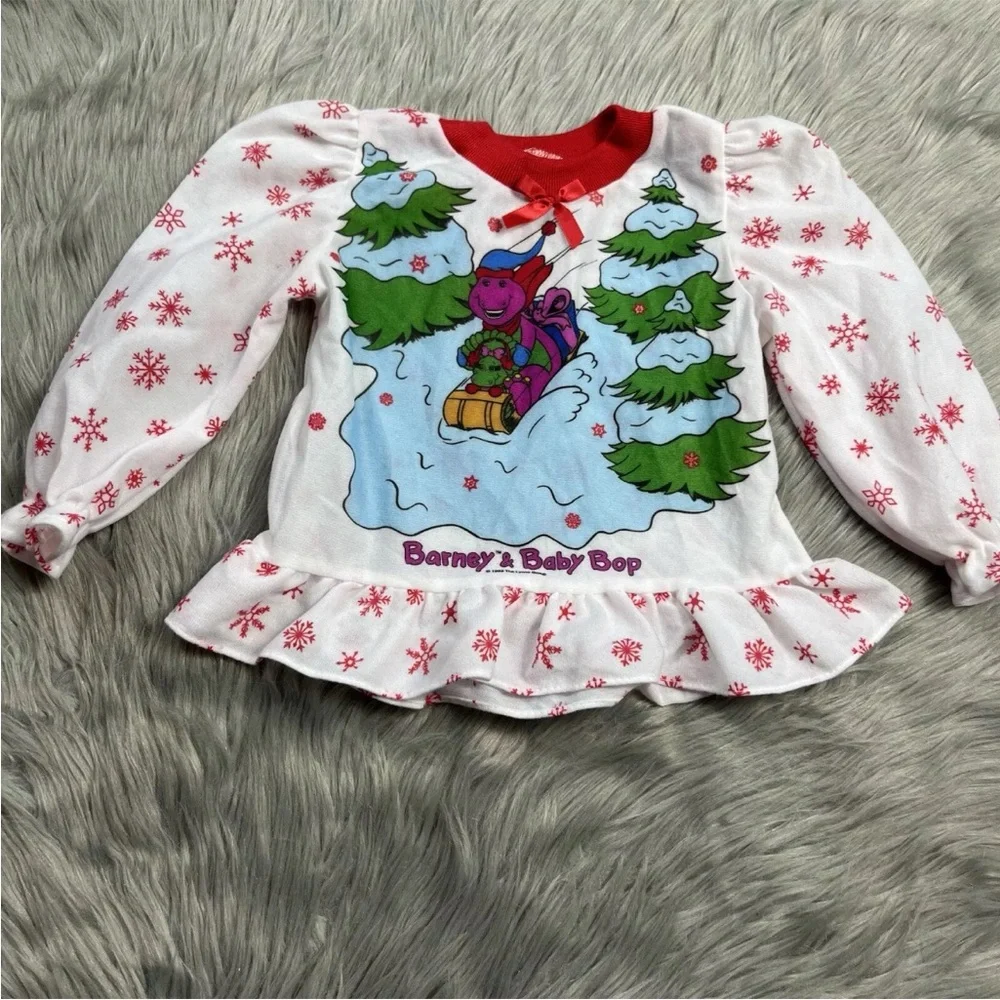 Vintage 1992 Barney Toddler Pajama Top Winter Christmas